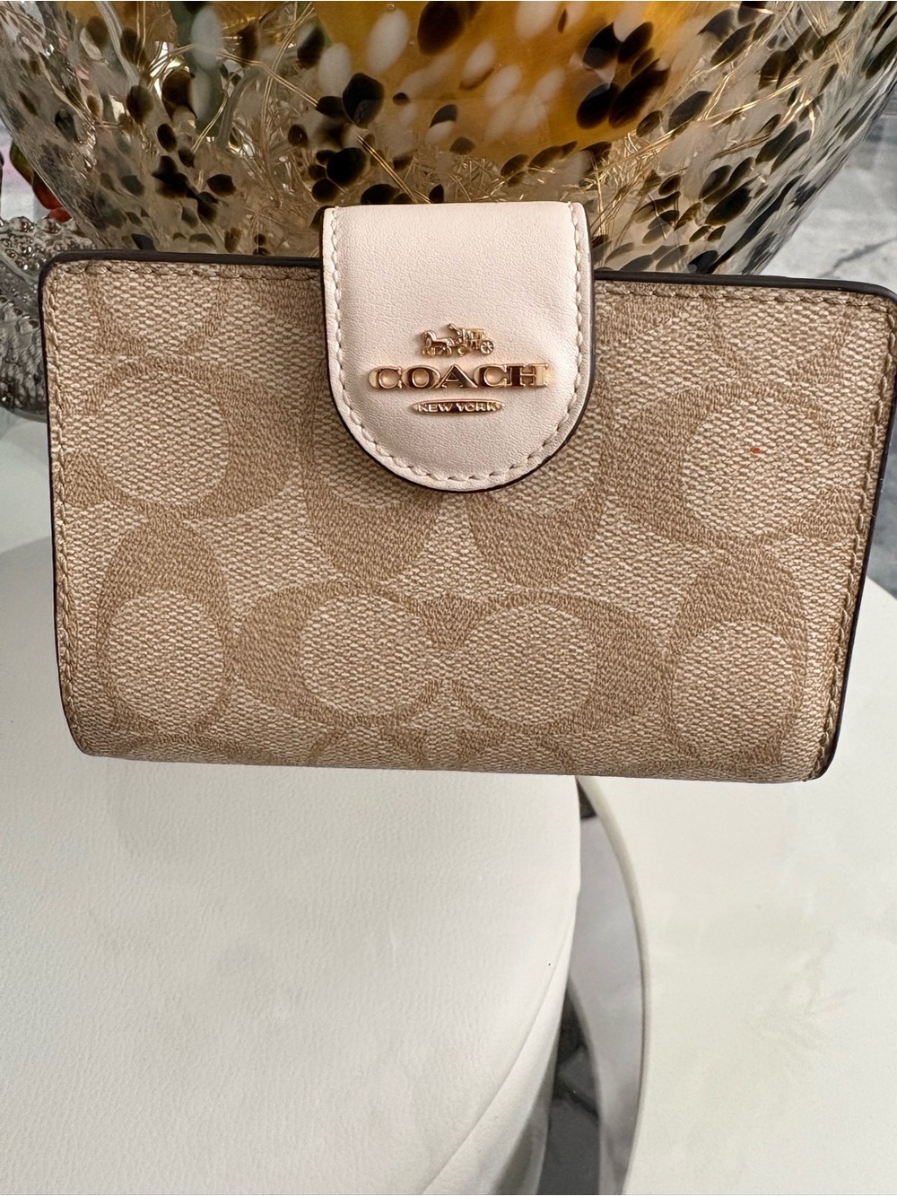 COACH Beige/Taupe Signature Small Wallet with Logo Tab - Picture 2 of 5